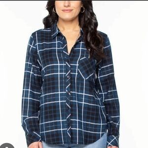 Well Worn Navy and White Womens Checkered Shirt Xl